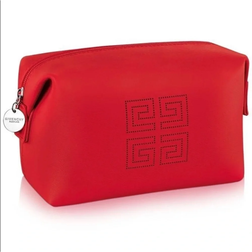 Givenchy Pouch Cosmetic Bag Makeup Clutch Purse Case Zipper Logo Red Travel NEW